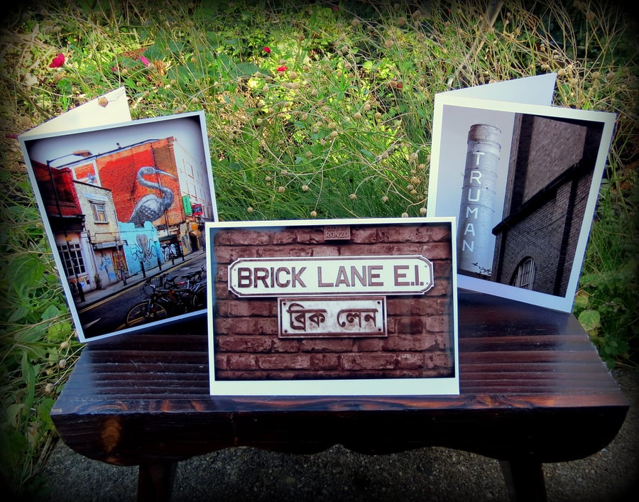 Set of three cards. Brick Lane.  London.