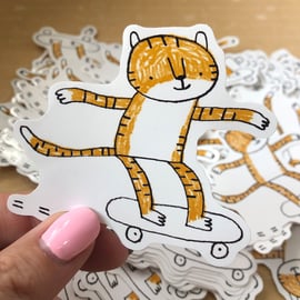 Skateboarding Tiger Vinyl Sticker