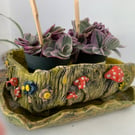 Rectangular planter decorated with fungi