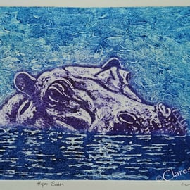 Hippo Limited Edition Original Collagraph Print Art 