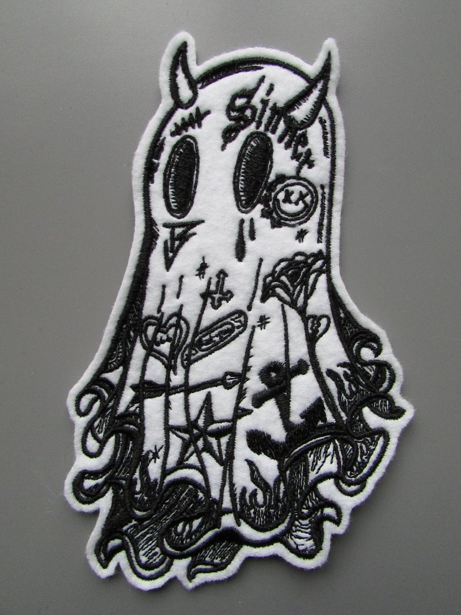 White Ghost Embroidered Sew on Applique Patch