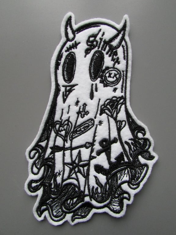 White Ghost Embroidered Sew on Applique Patch