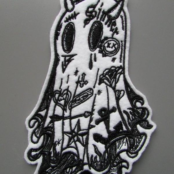 White Ghost Embroidered Sew on Applique Patch
