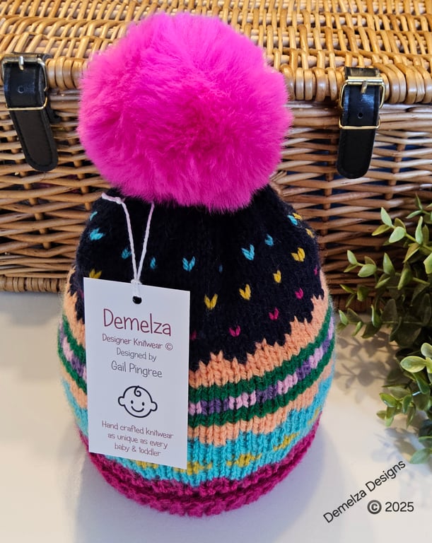 Girl's Fairisle Pom Pom Beanie Hat 2 Years size