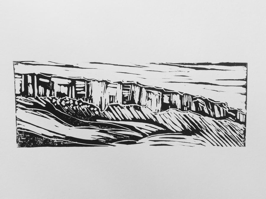 Monochrome Lino Cut Print Stanage Edge, Hathersage, Derbyshire