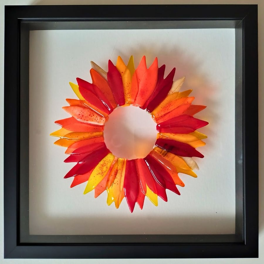 Autumnal Wreath - Original Fused Glass Wall Art Picture, Leaf Wreath