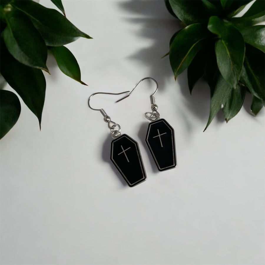 Coffin Charm Silver Earrings 