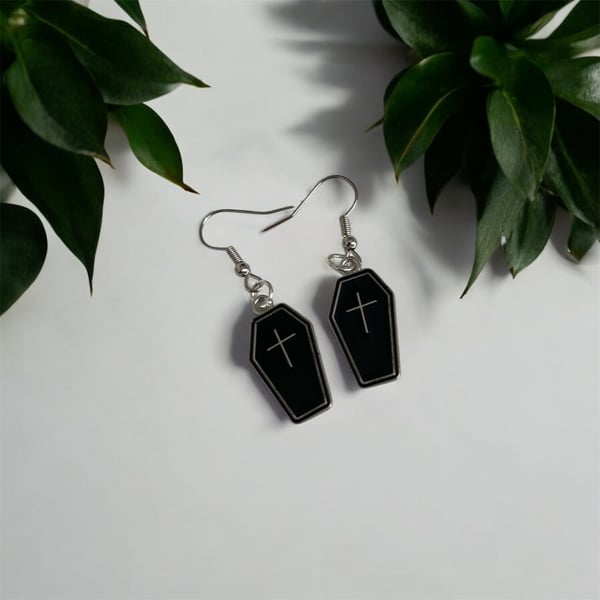 Coffin Charm Silver Earrings 