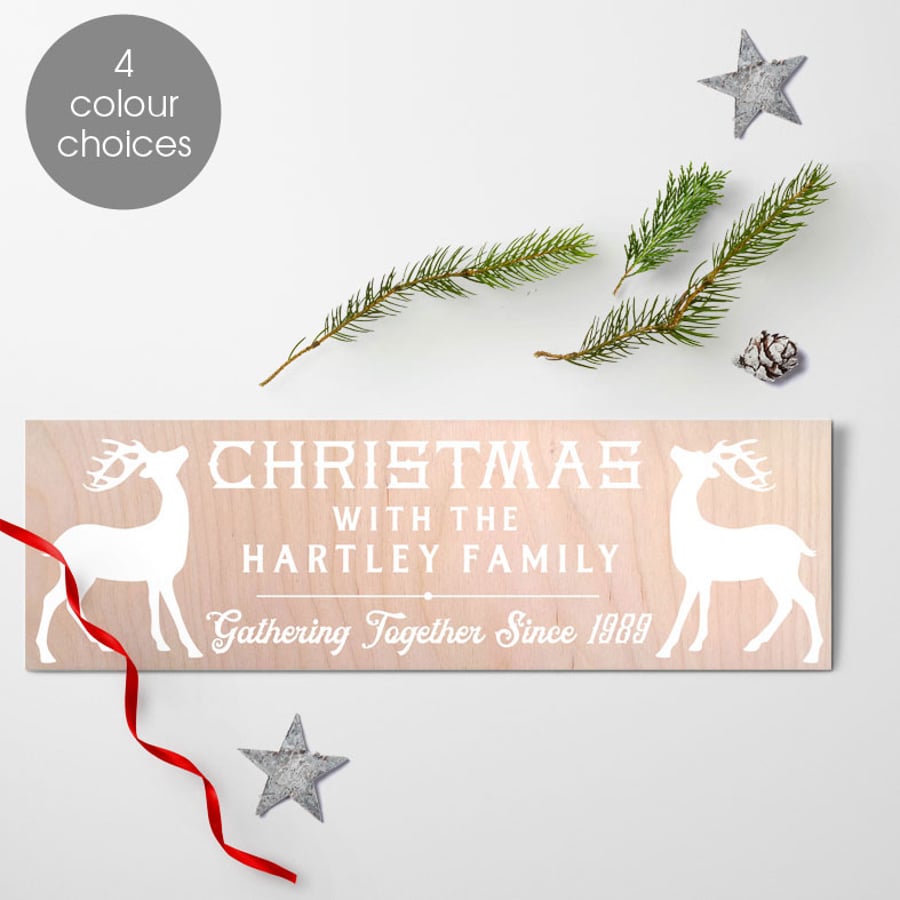 Personalised Christmas Reindeer Wood Sign - 4 colours