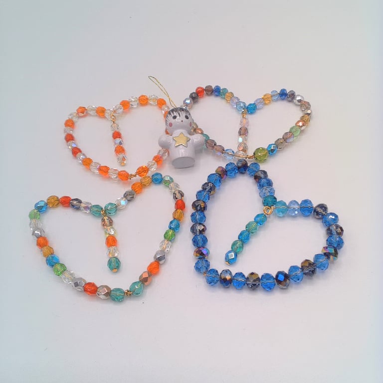 Glass Crystal Beaded Christmas Heart Sun Catcher, Xmas Hanging Window Decoration