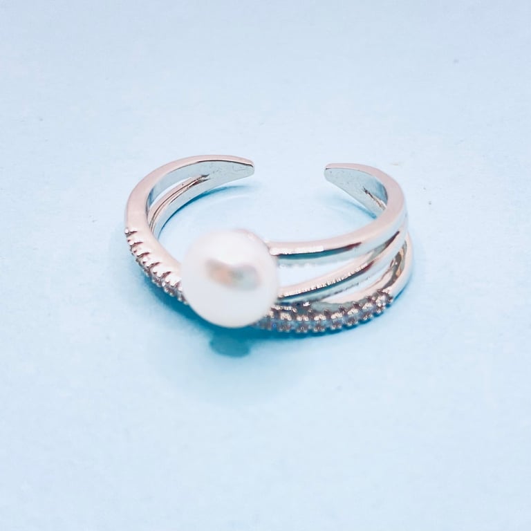 Freshwater Pearl Adjustable White Gold Plated Ring