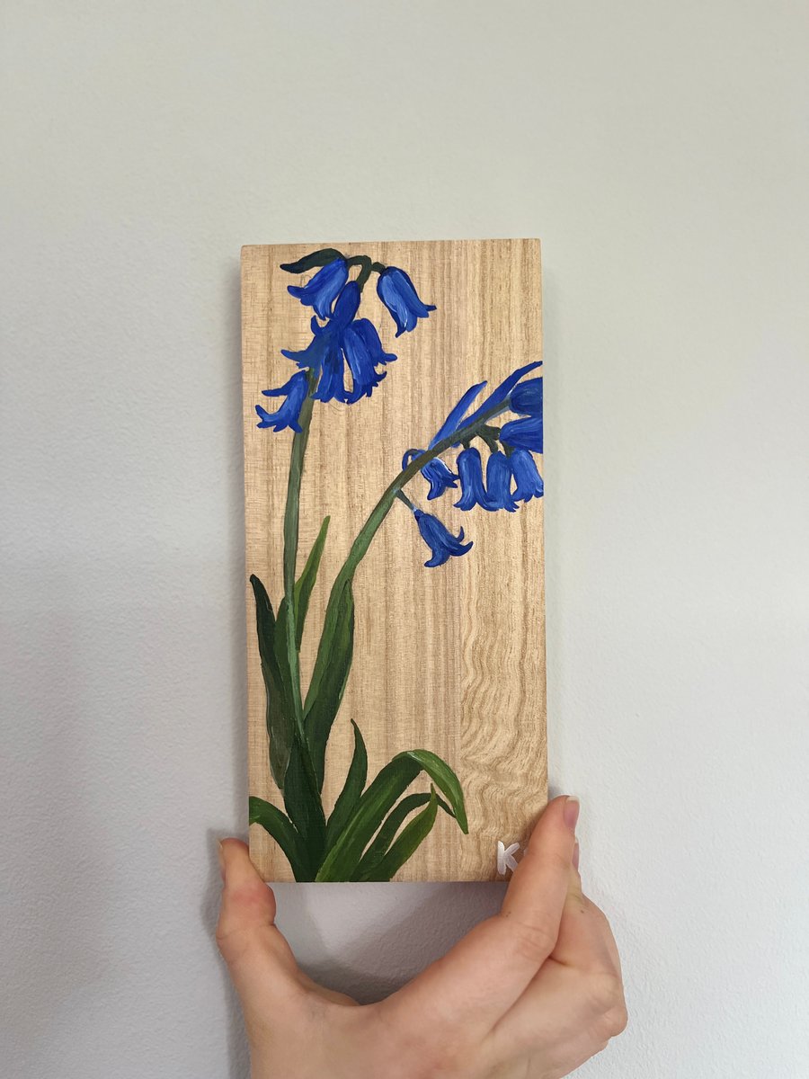 Handmade Bluebell Flower Painting on Wood, Flower Art Painting, Wall Decor