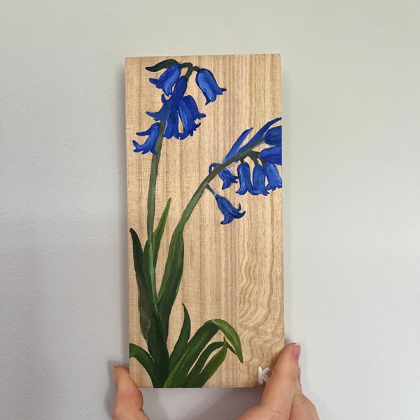 Handmade Bluebell Flower Painting on Wood, Flower Art Painting, Wall Decor