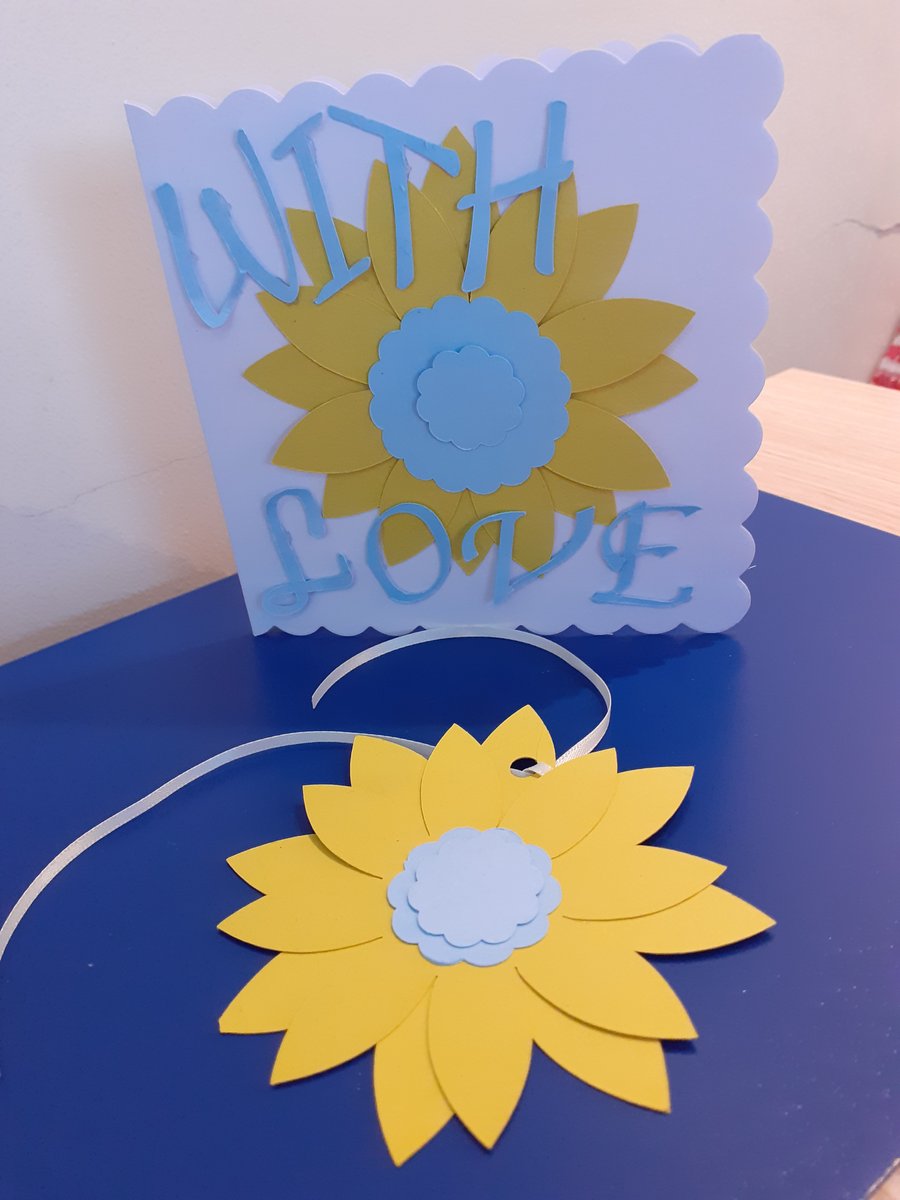 With Love sunflower blank card and sunflower gift tag