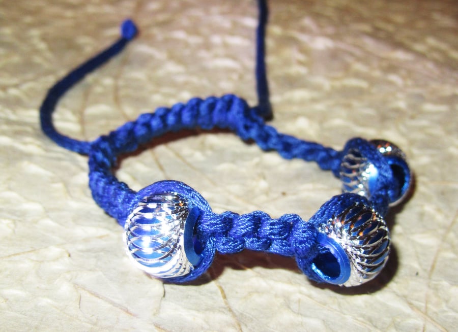 Dark Blue Macrame Bracelet with 3 Aluminium Beads  