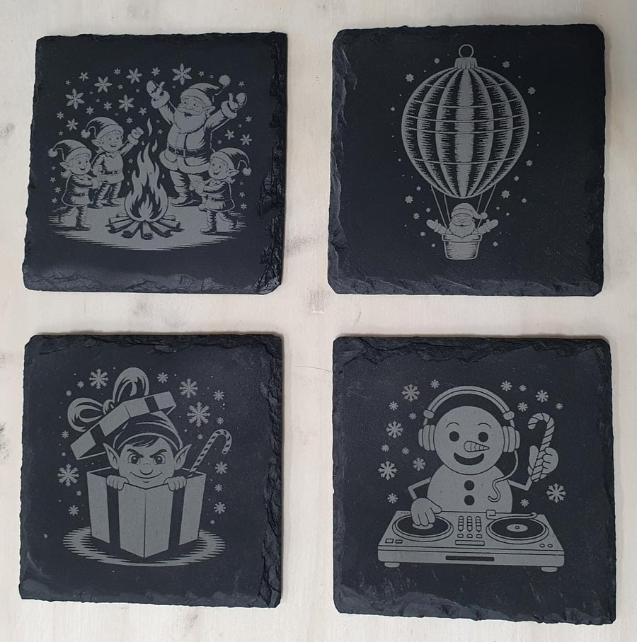 Festive Slate Coaster Set