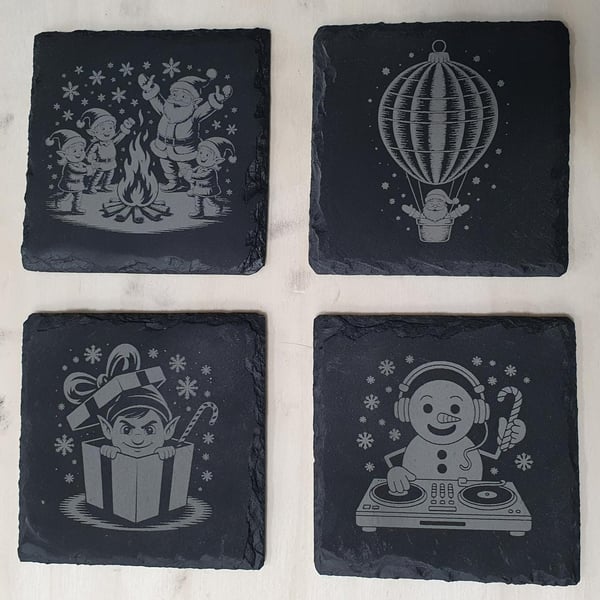 Festive Slate Coaster Set