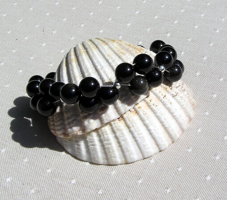 Golden Sheen Obsidian Gemstone Crystal Beaded Chakra Bracelet "Minerva"
