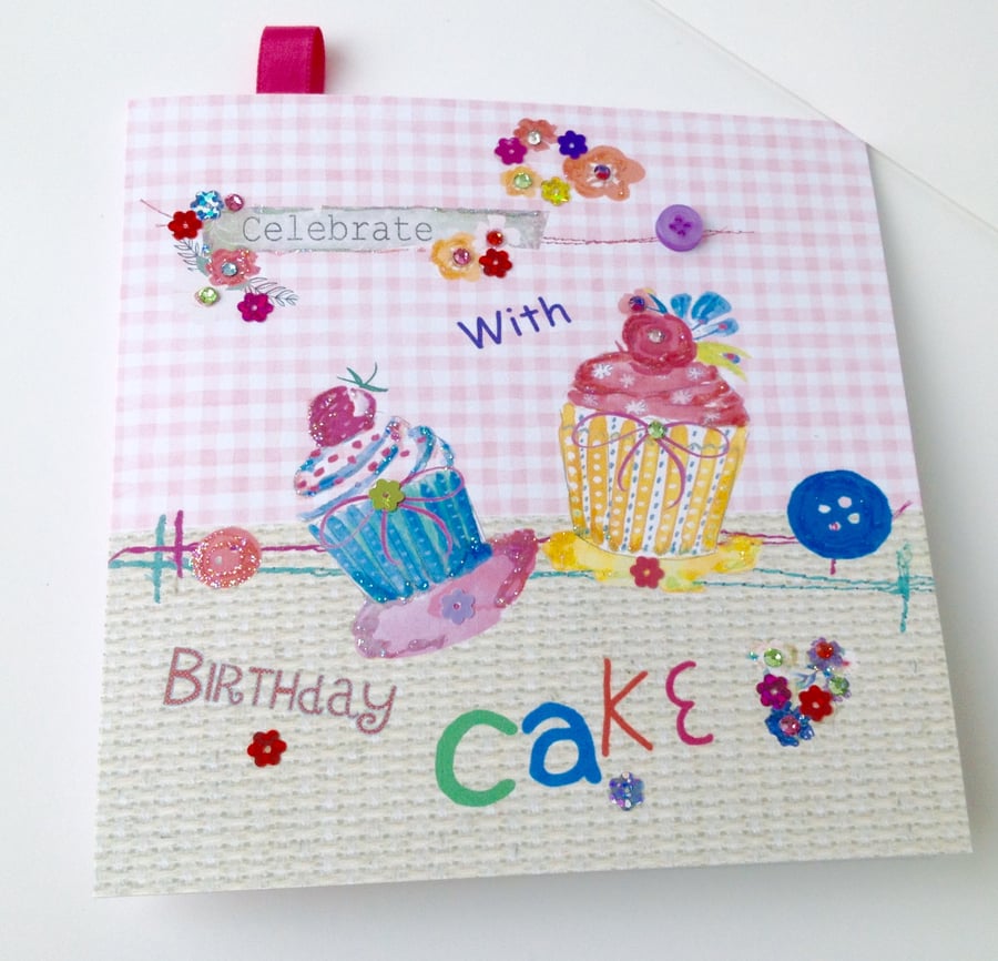 Birthday Greeting Card,Printed Cake Design,Personalised,Handfinished 