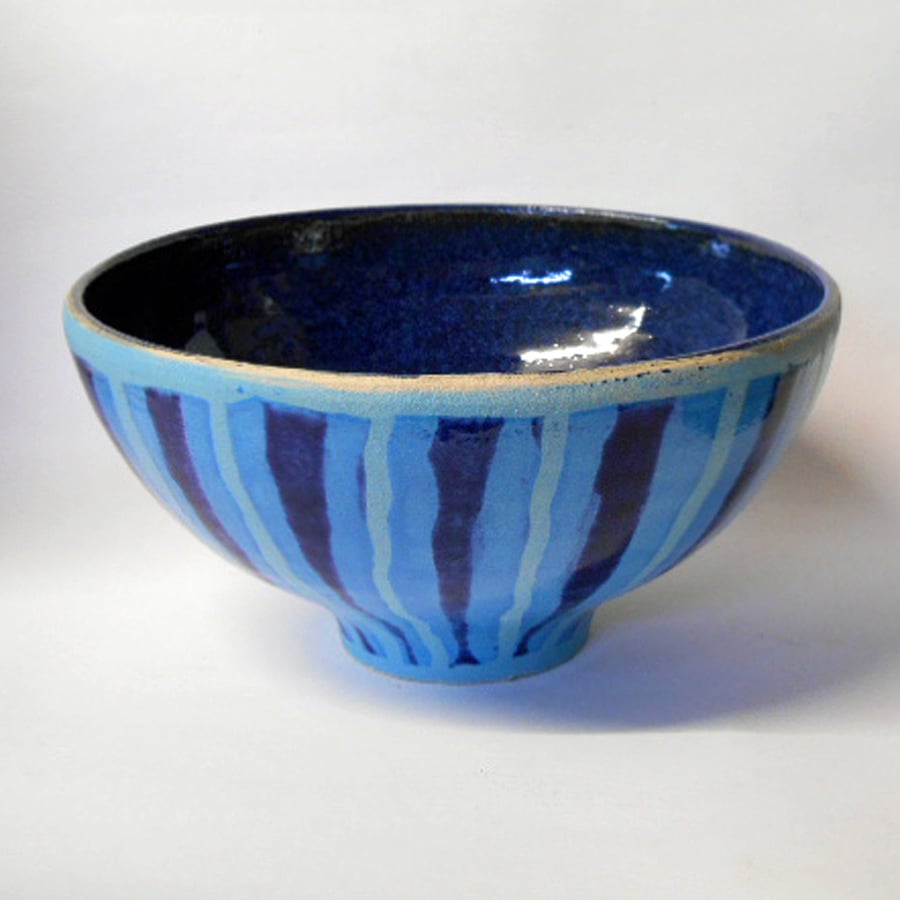 Dark blue Striped Stoneware Bowl.