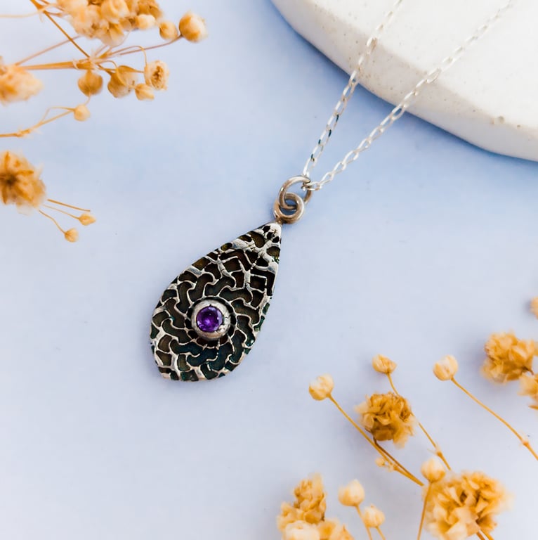 Recycled Silver Mandala Teardrop Pendant