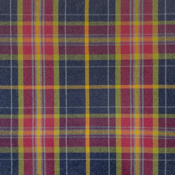 Grampian Faux Wool Upholstery Fabric - Shiba - Bright Pink Navy Blue Tartan Chec