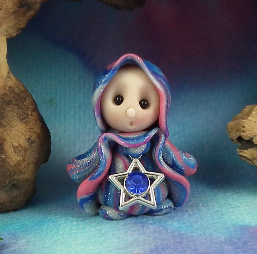 Tiny Magical Gnome 'Gala' with jewelled star 1.5" OOAK Sculpt by Ann Galvin
