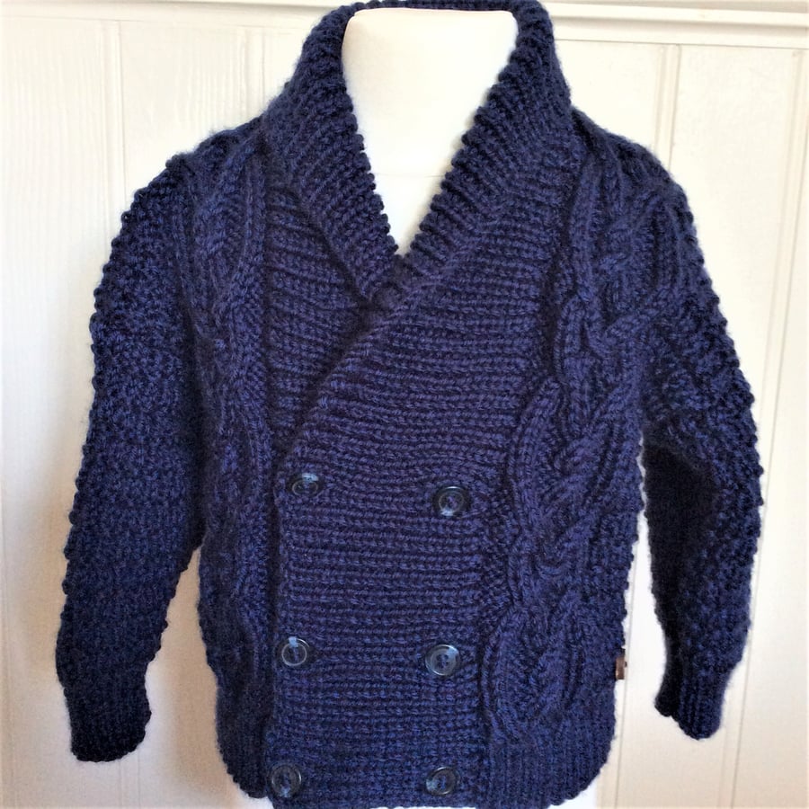 Boy's handknitted Aran cardigan to fit 24 ins chest
