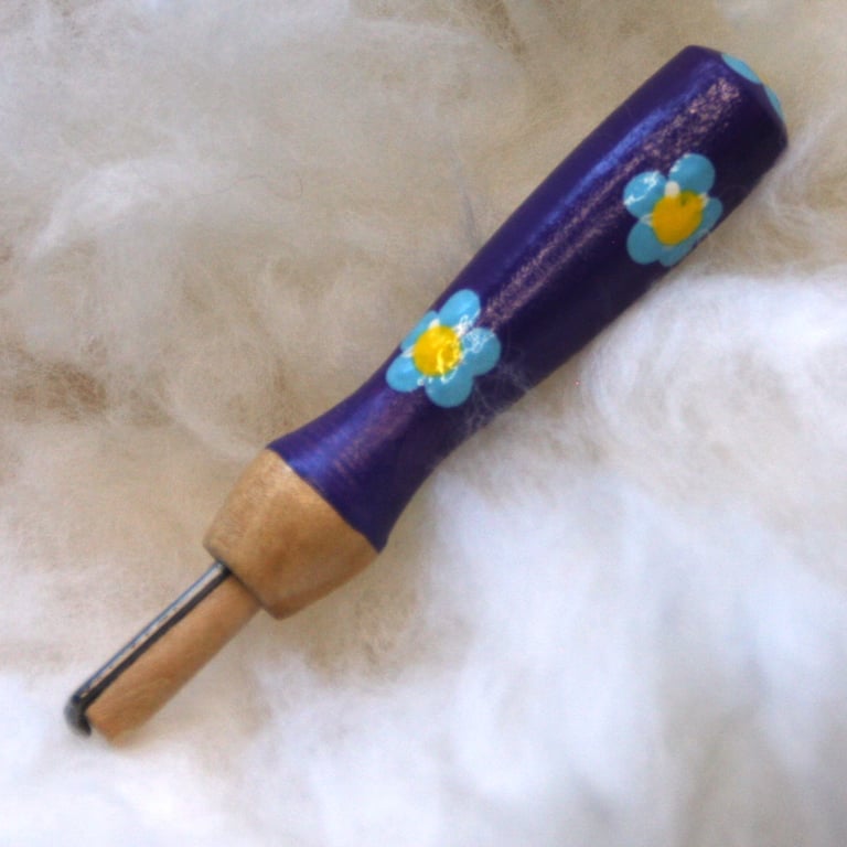   Hand painted forget-me-not needle grip tool for needle felting 