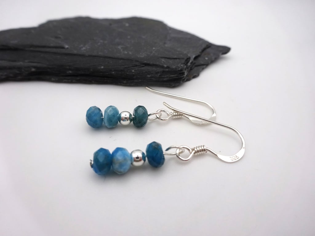 Apatite gemstone earrings, sterling silver jewellery