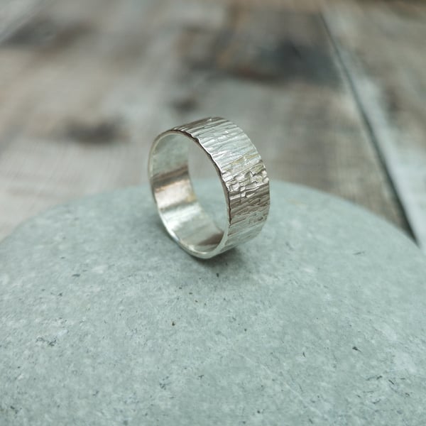 Sterling Silver Wide Textured Hammered Ring Band - Made to Order - RNG025