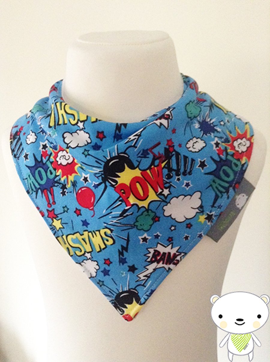 HANDMADE Baby Bandana Dribble Bib Popart "BANG" "POW" Lichtenstein Style Fabric 
