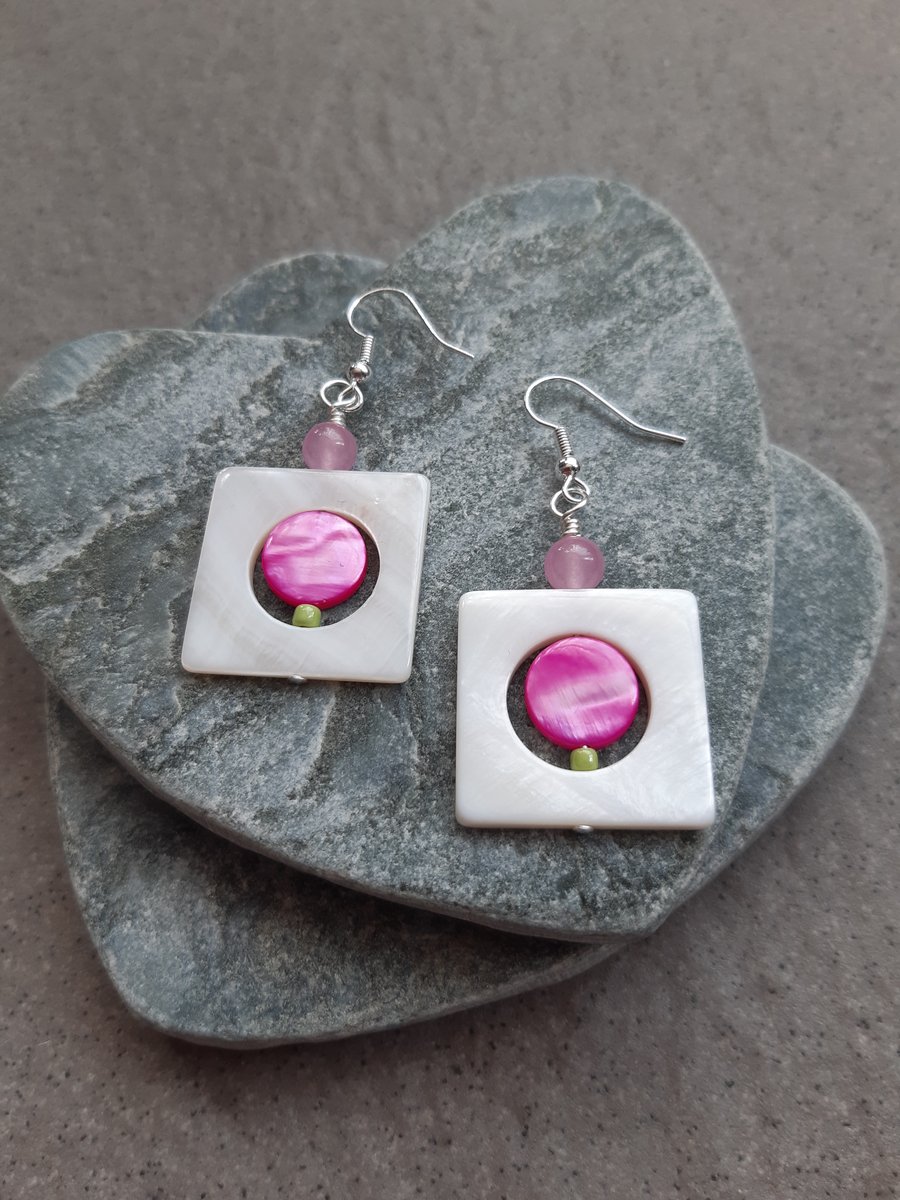 Mother Of Pearl  Silver Plated  Shell Earrings