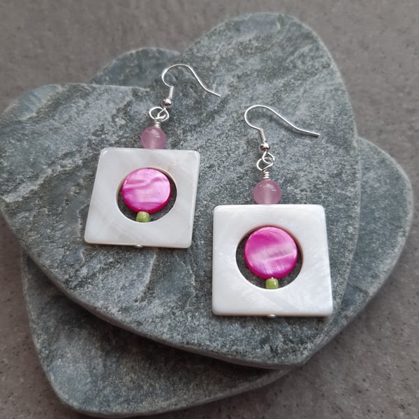 Mother Of Pearl  Silver Plated  Shell Earrings