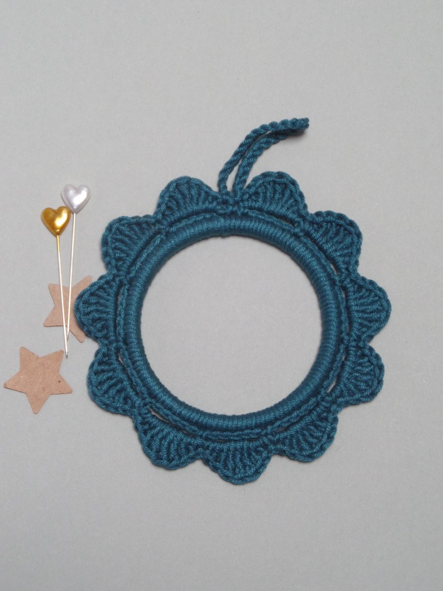 Crocheted Picture Frame in Teal Cotton