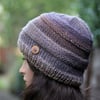 Beanie hat knitted womens, purple and brown, gift guide for her