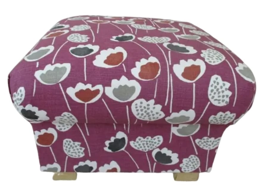 Storage Footstool Prestigious Clara Scandi Floral Fabric Pouffe Purple Mauve 
