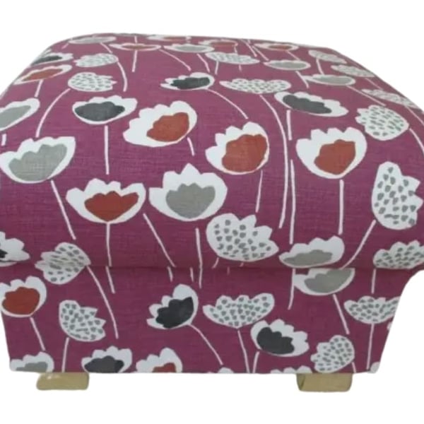 Storage Footstool Prestigious Clara Scandi Floral Fabric Pouffe Purple Mauve 