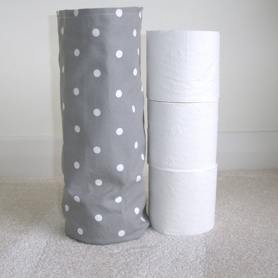 Toilet Roll Holder 3 Loo Roll Storage Basket Grey Polka Dot Spots