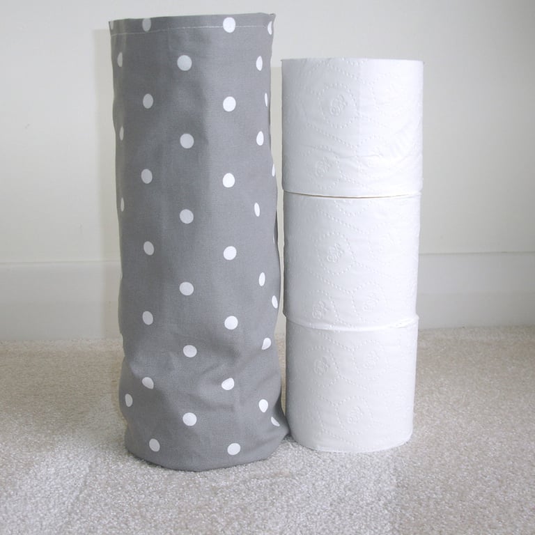 Toilet Roll Holder 3 Loo Roll Storage Basket Grey Polka Dot Spots