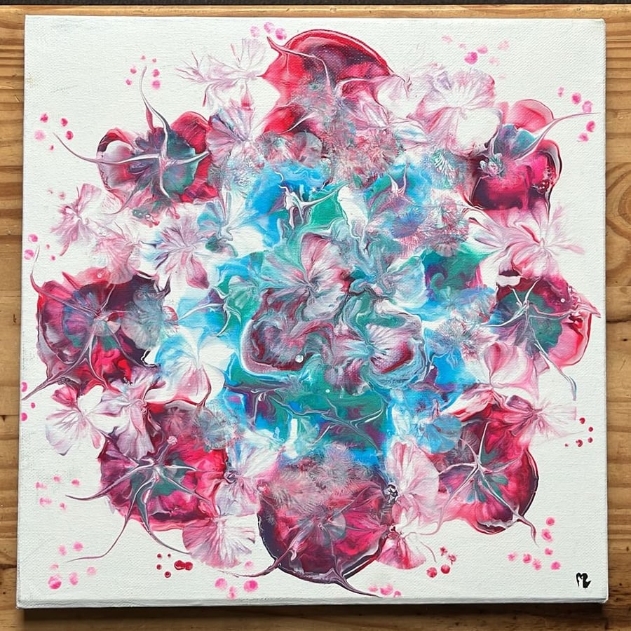 Petal Nova, Original Acrylic Pour Painting 12" by 12" (30cm by 30cm)