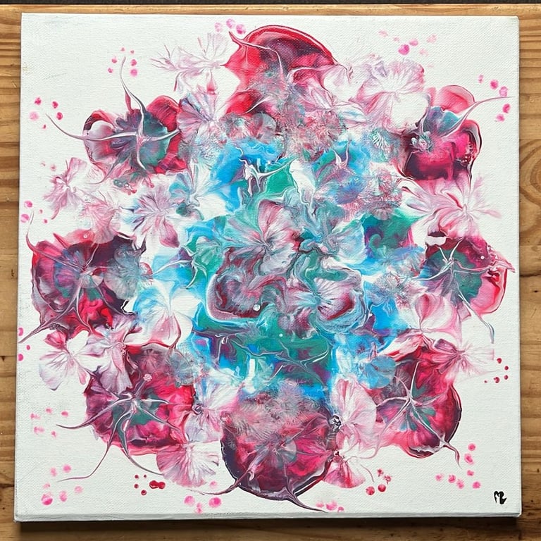 Petal Nova, Original Acrylic Pour Painting 12" by 12" (30cm by 30cm)
