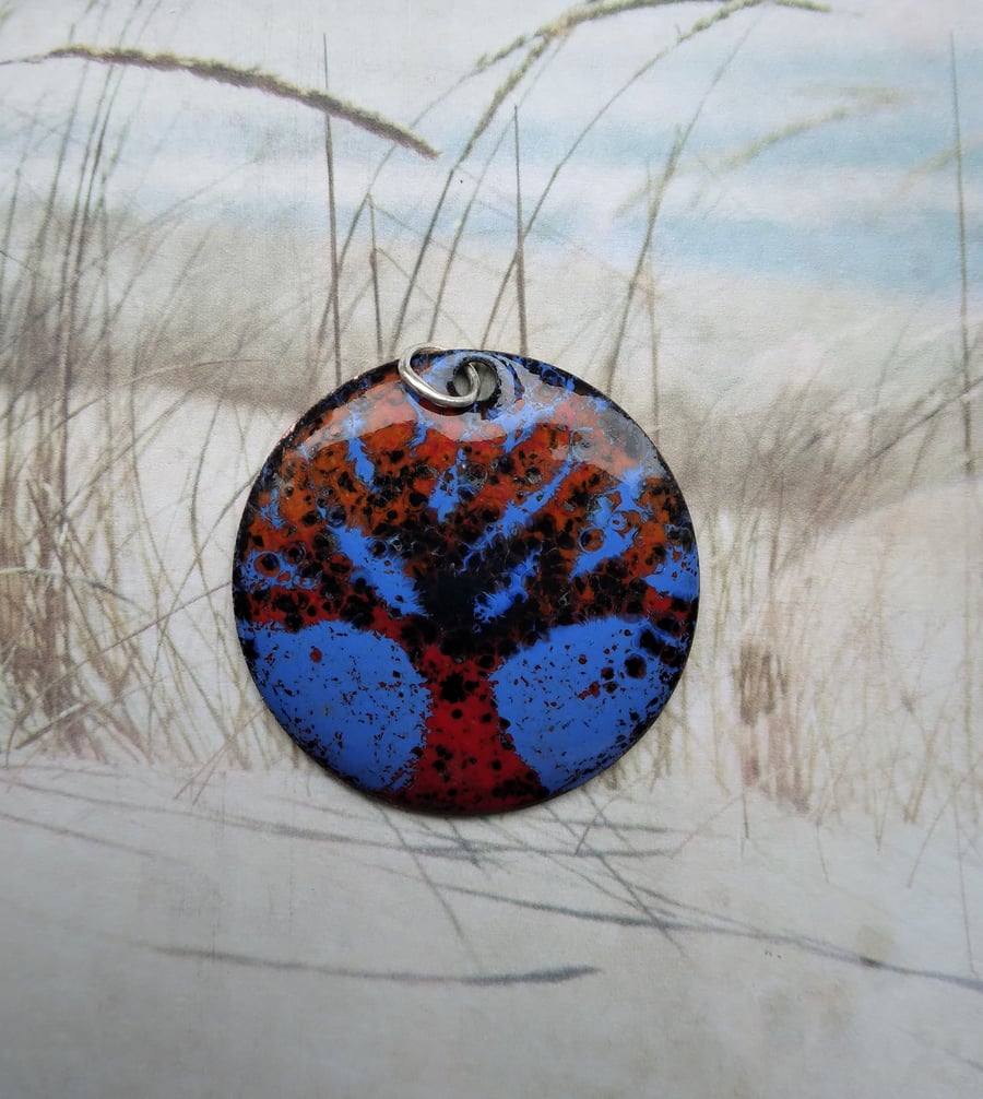 Fire tree pendant in enamelled copper 211