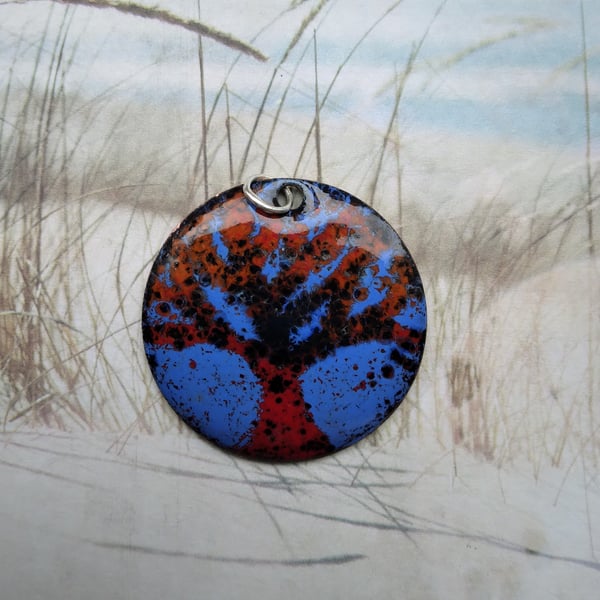 Fire tree pendant in enamelled copper 211