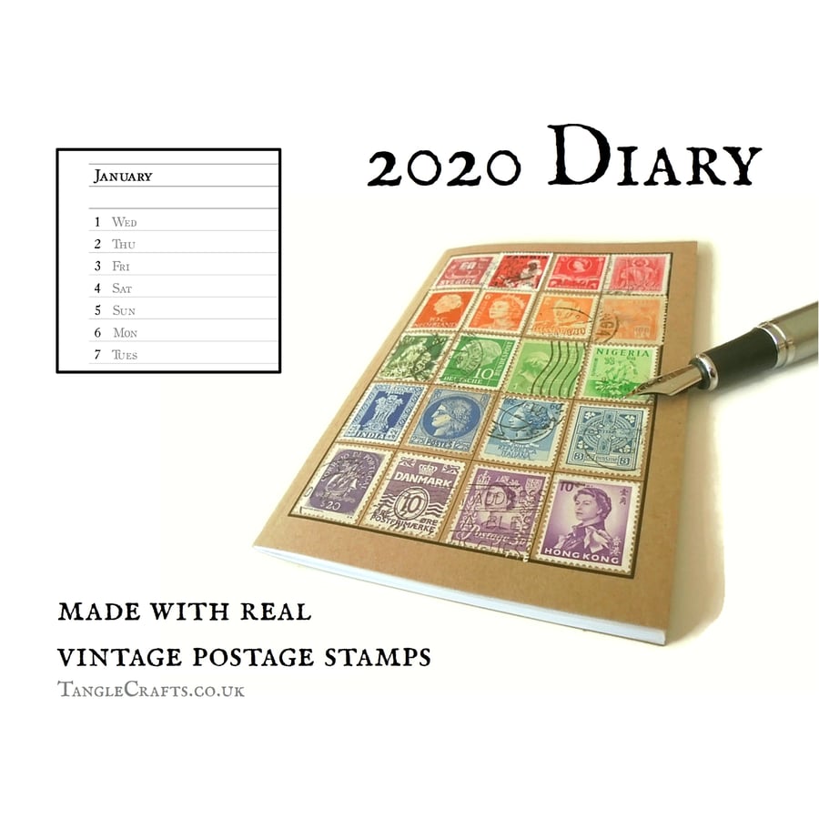 2020 Pocket Diary, Rainbow Vintage World Postage Stamps - Month to View Planner