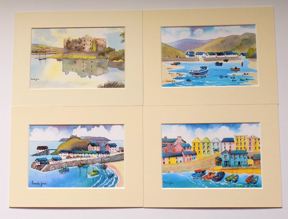 Pembrokeshire Prints, Watercolour Prints, Set of 4, in 8 x 6 '' Mounts