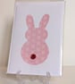 Handmade pink rabbit button greetings card  - Image 1