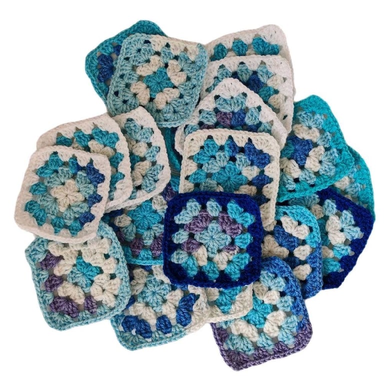 Crochet Granny Squares Navy Blue Colour Scheme 3-inch Size