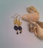 Earrings with Black Oval Glass Bead and a Gold Plated Butterfly, Gift for Her - Image 4