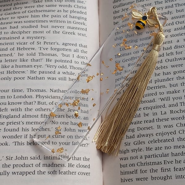 Bumble bee gold bookmark,Gift for her him,Bookmark for flower lovers, Bookmark